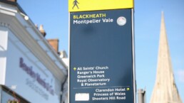 Direction sign outside Beverley Morris & Co office.