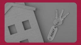 Conceptual representation of rental property with a keyring and a house cut-out, indicating tenancy or real estate leasing.